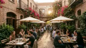Outdoor dining patio in downtown
