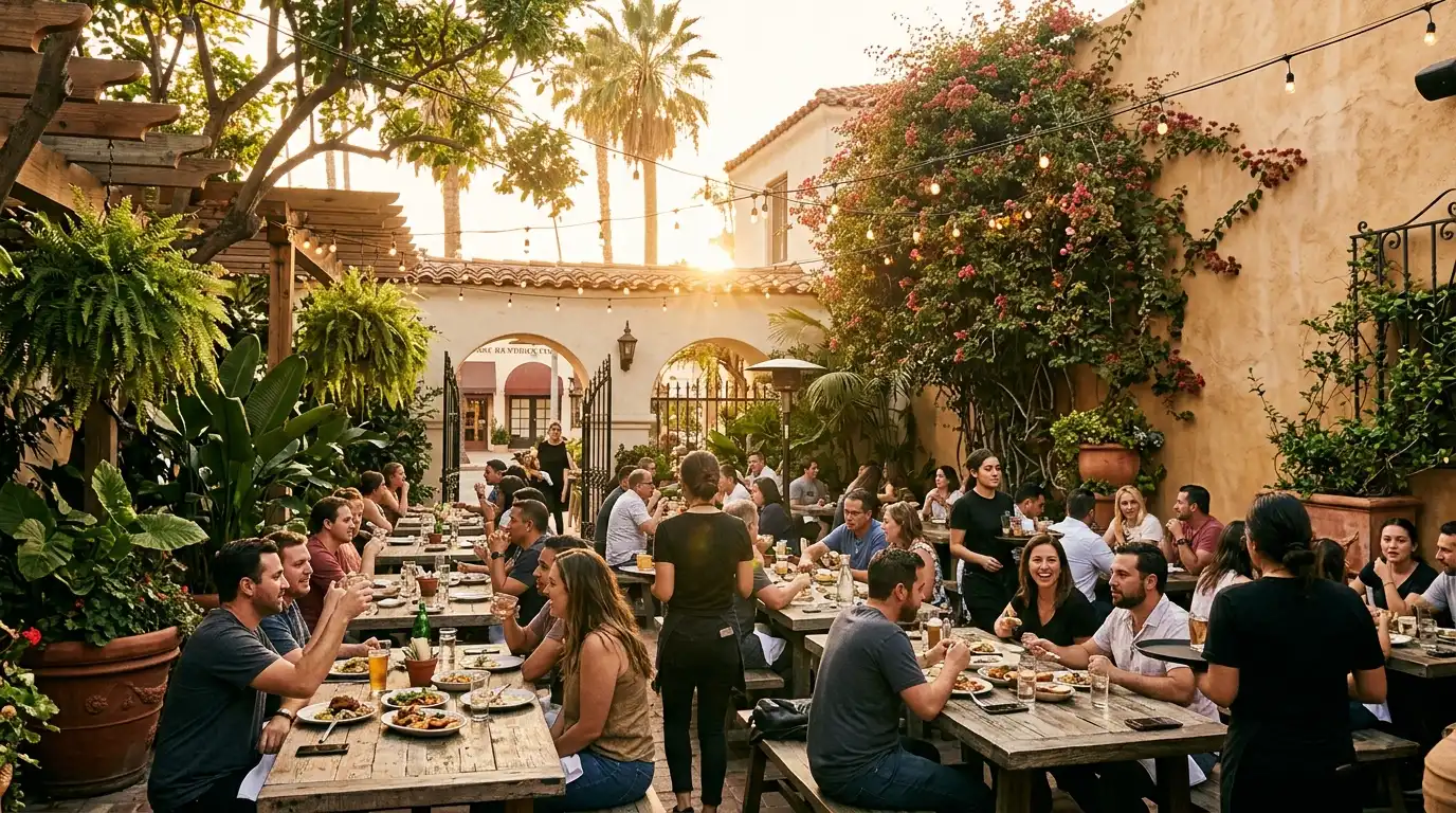 Patrons dining on outdoor patio